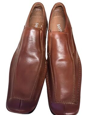 Santoni Men's Cognac Brown Leather Slip-On Loafers 11.5 made in Mexico